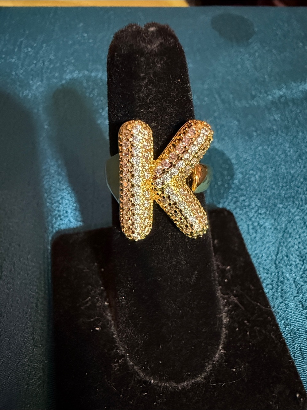 Gold Pave Initial K Ring - Women's Fashion Jewelry